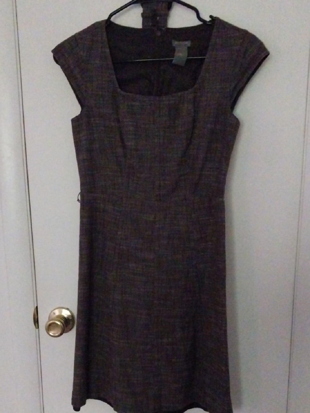 Ann Taylor Gray Brown Plaid Midi Sheath Dress